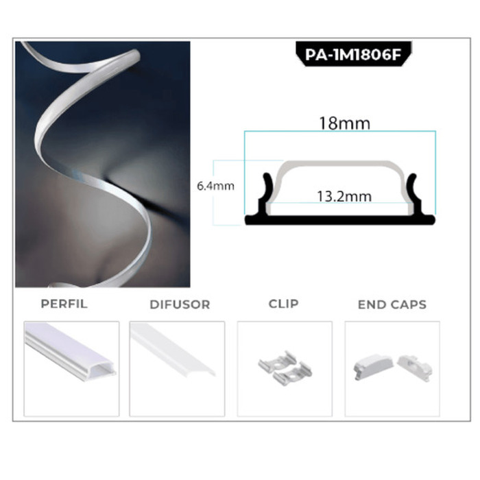 Perfil de aluminio flexible 18x6mm 1M