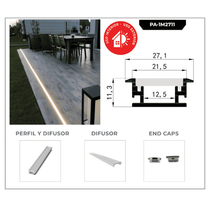 Perfil de aluminio para piso 27x11mm 1M