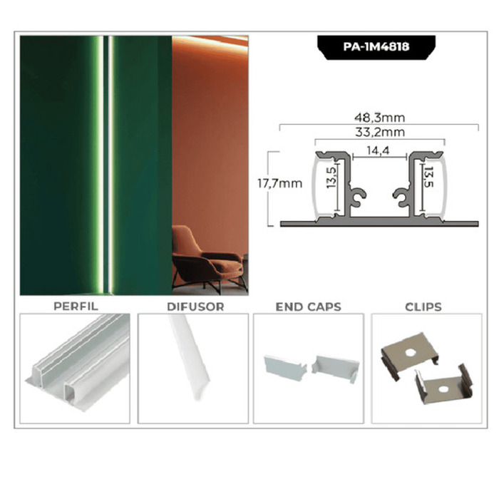 Perfil de aluminio doble cara 48x18mm 1M