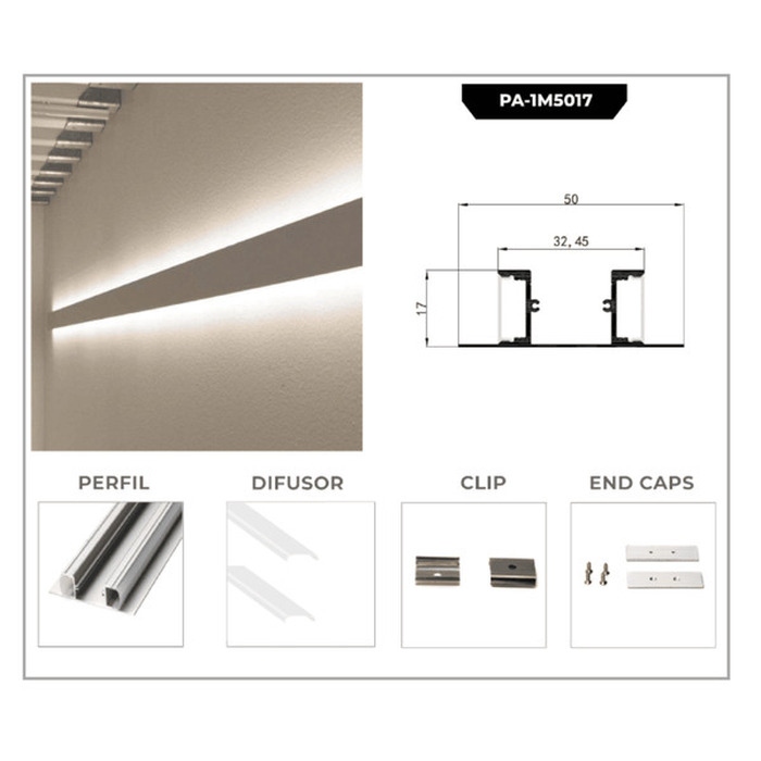 Perfil de aluminio doble cara 50x17mm 1M