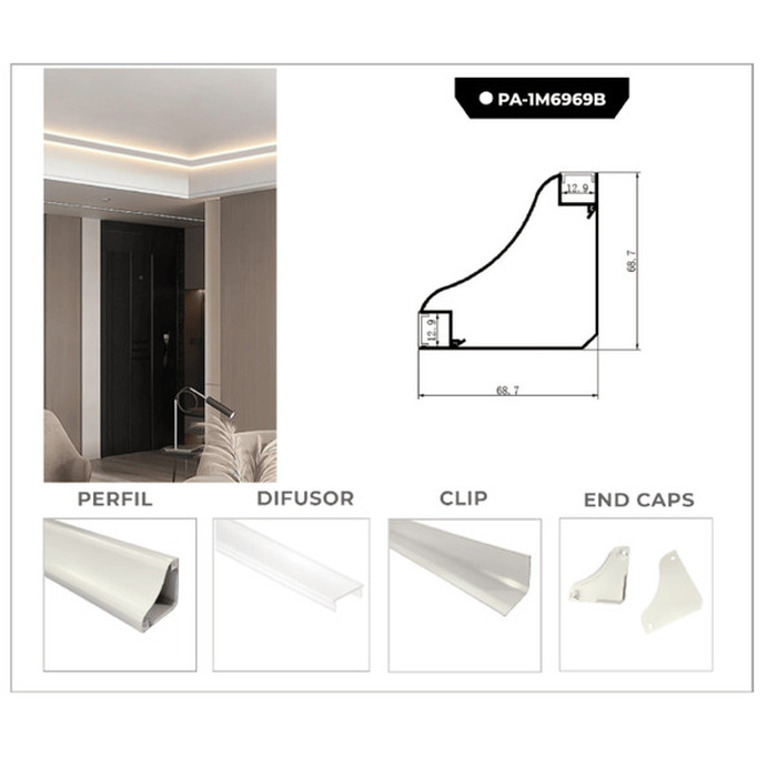 Perfil de aluminio 69x69mm blanco 1M