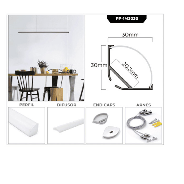 Perfil pendant de aluminio 30x30mm 1M